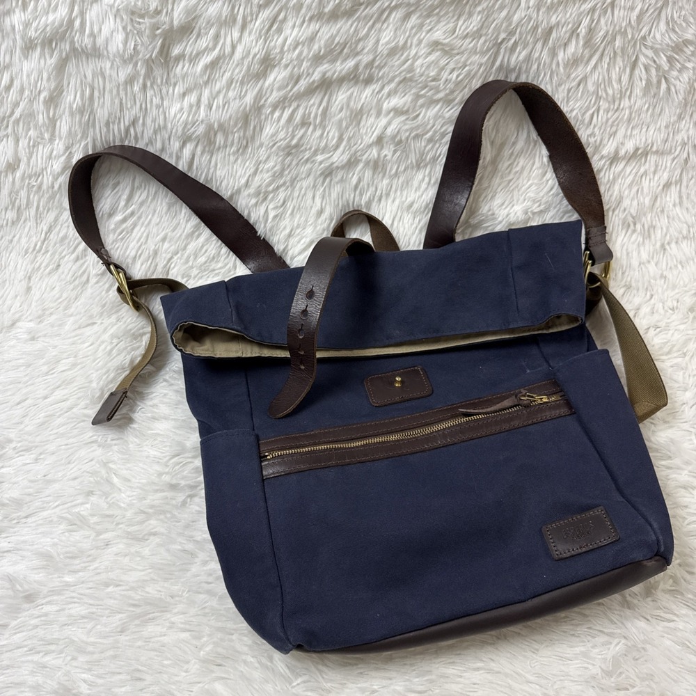 Esperos Soho Rolltop Backpack Navy Canvas Leather Straps USA Made Laptop Bag